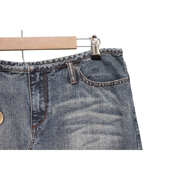Y2K Express Denim Skirt Size 12 Patchwork Floral Corduroy Boho Festival Artsy - Picture 5 of 12
